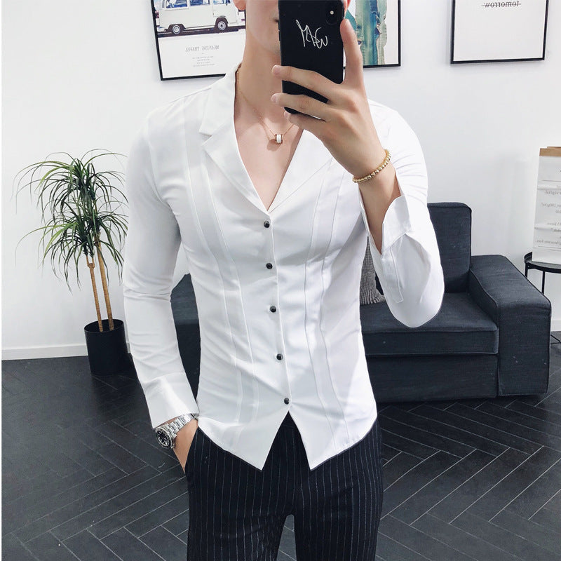 Men's Fashion Solid Color Long Sleeve Shirt White