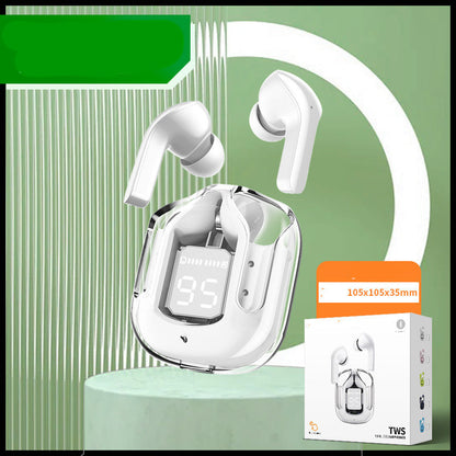 New Mini Transparent Wireless Bluetooth Headset Digital Display ENC Noise Reduction True Wireless Sports Music Small square box white