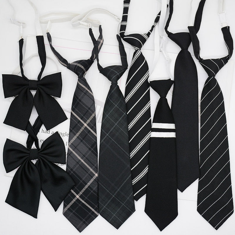 JK Tie Black Gray Plaid Striped Girl Bow