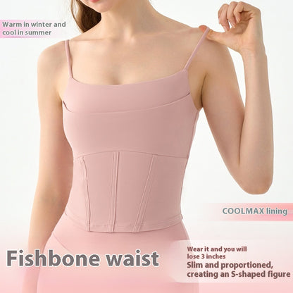 Buy Center Exclusive Offer-Fake Two-piece Yoga Vest Female Semi-fixed Fishbone Tangent Vest Tops Outerwear