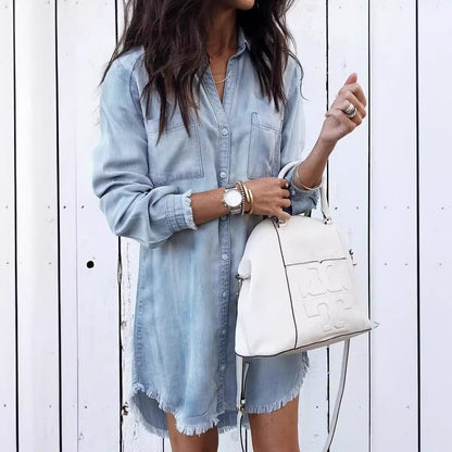 Plus Size Loose Women's Shirt Mid-length Denim Shirt Buy Center