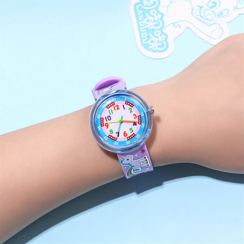 Reloj de silicona transparente con dibujos animados para niños