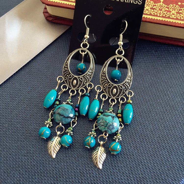 Buy Center Handpicked- Bohemian Retro Ethnic Style European And American Antique Silver Earrings