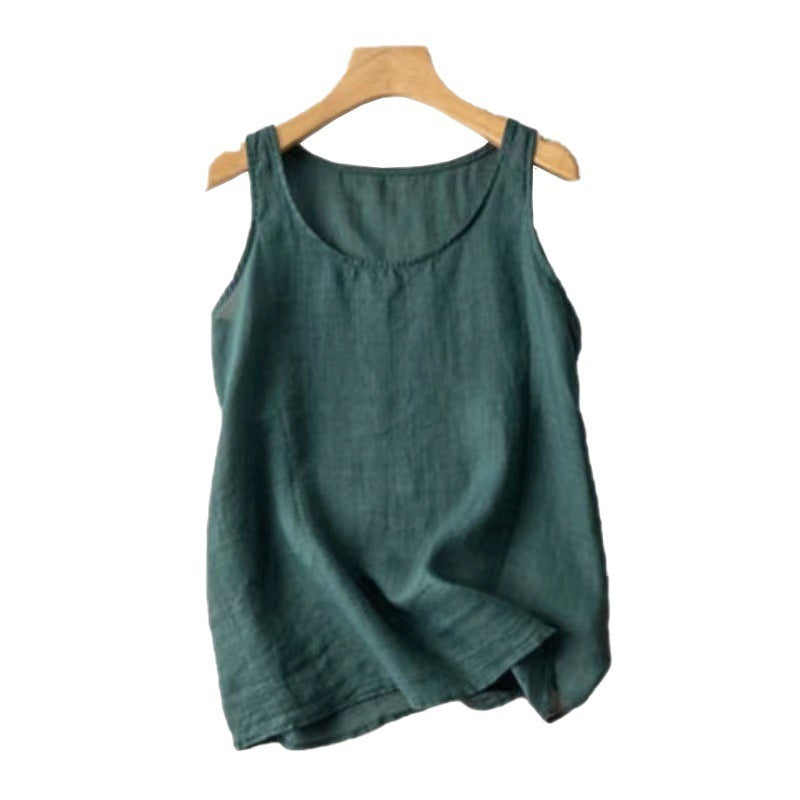 New at Buy Center: Artistic Retro Loose Solid Color Cotton Linen Vest Women's Top