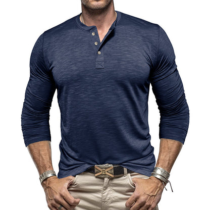 Fresh on the Scene at Buy Center: Men's Long-sleeved Henry Collar T-shirt Sapphire Blue