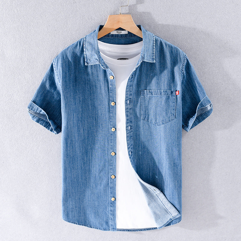 Fresh on the Scene at Buy Center: Summer Cotton Short Sleeve Denim Shirt For Men Classic All-matching