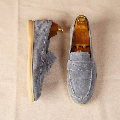 Men's Loafers With Round Toe Suede Slip-ons Fog blue