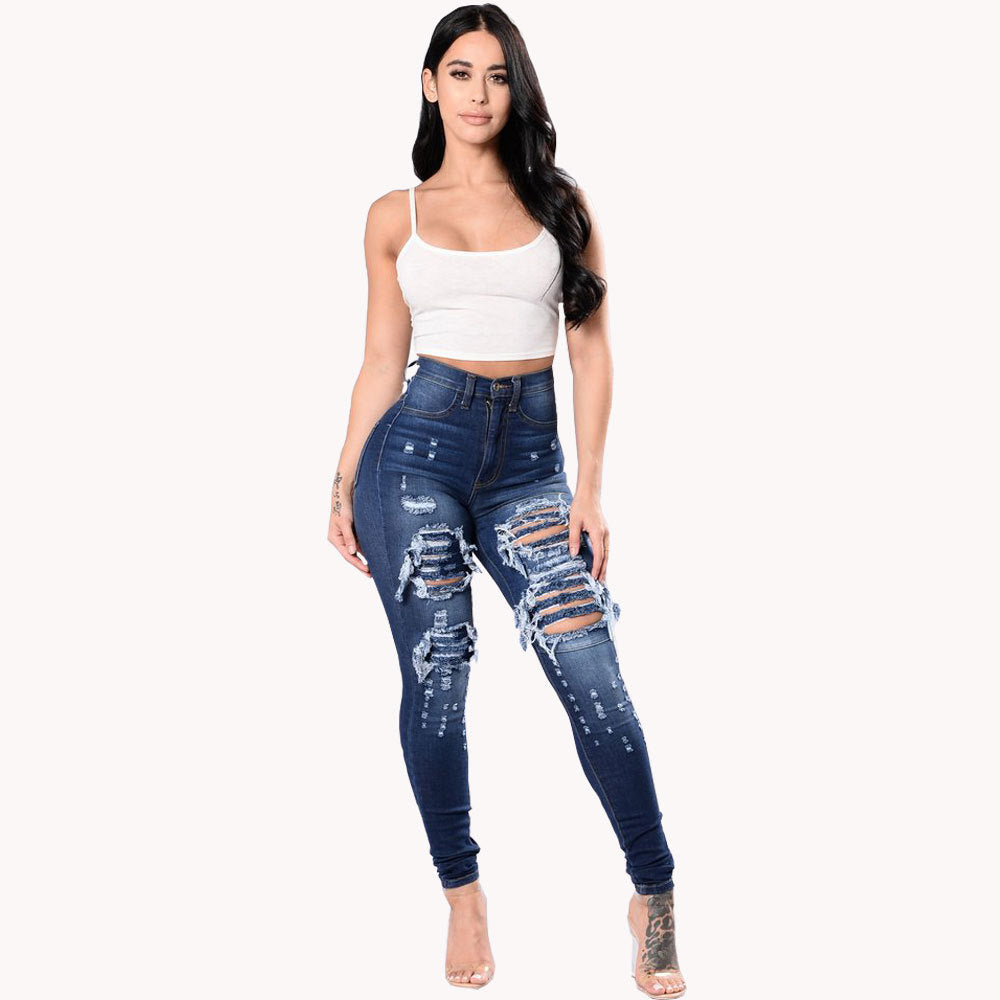 Buy Center Handpicked- Women's Ripped Denim Washed Denim Pants