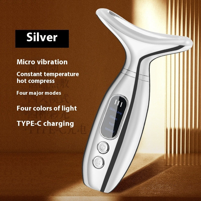 Buy Center Hot Pick-Neck Beauty Instrument Charging Color Light V Face Massage Instrument Rechargeable Silver