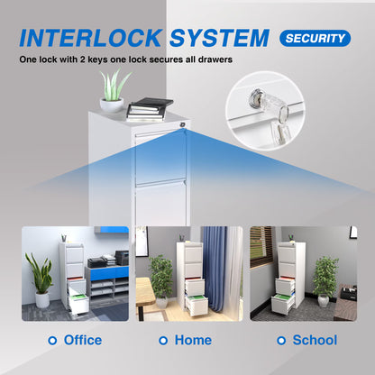 Metal Vertical File Storage Cabinet With 4 Drawer,Office Home Steel Lockable Vertical File Cabinet For A4 Letter Legal Size, 14.96inch W X 17.72inch D X 52.36inch H, Assembly Required White Buy Center