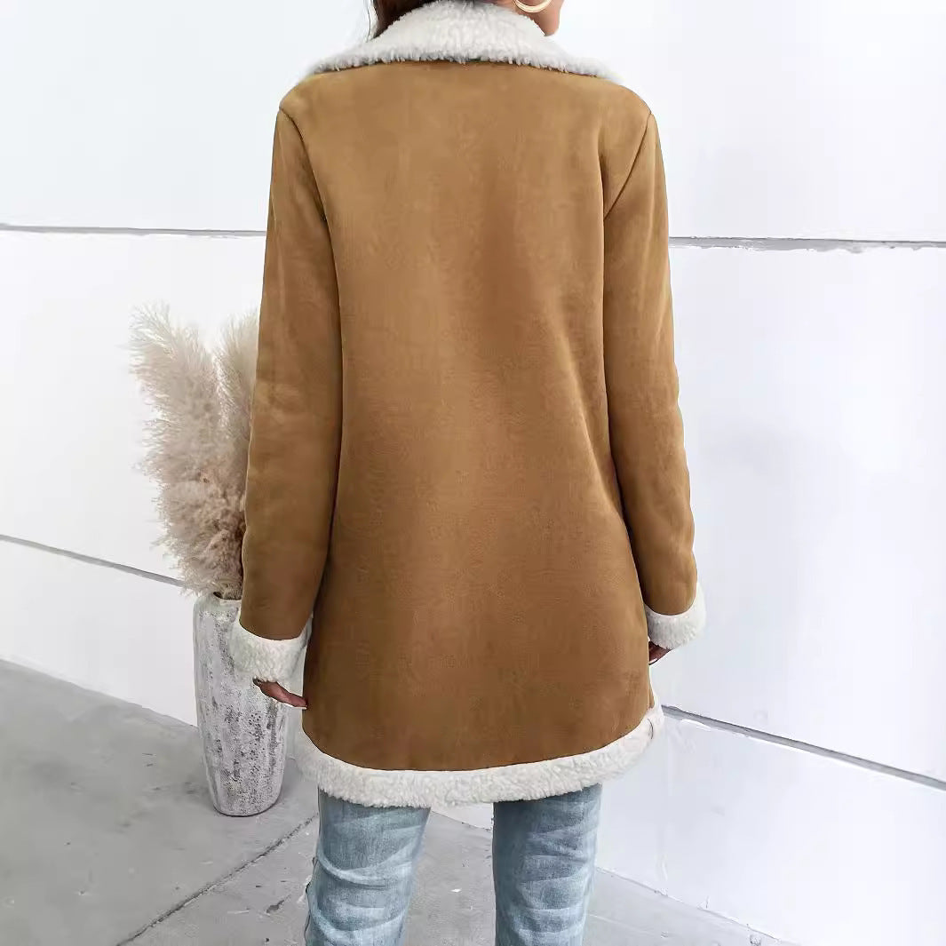 Women's Long-sleeved Lapel Deerskin Velvet Thick Woolen Coat Buy Center