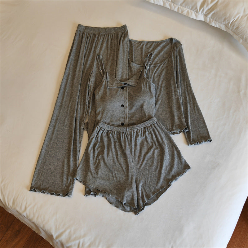 Buy Center Handpicked- Modal Pajamas Female Simple Homewear 8308 Gray Suit