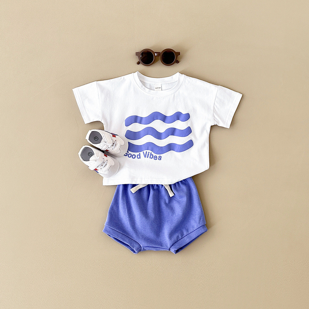 Fresh Arrivals at Buy Center: Baby Sun Print Top Casual Short Sleeve Two-piece Set Blue