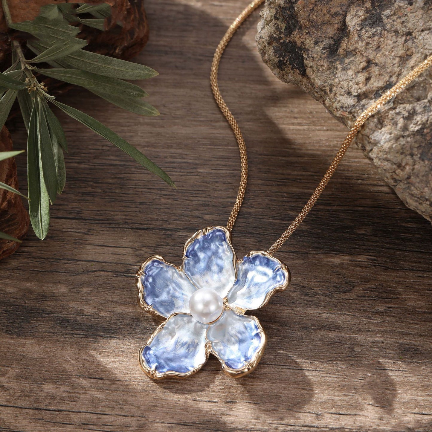 Buy Center Handpicked- Blue Enamel Camellia Pendant Fashion