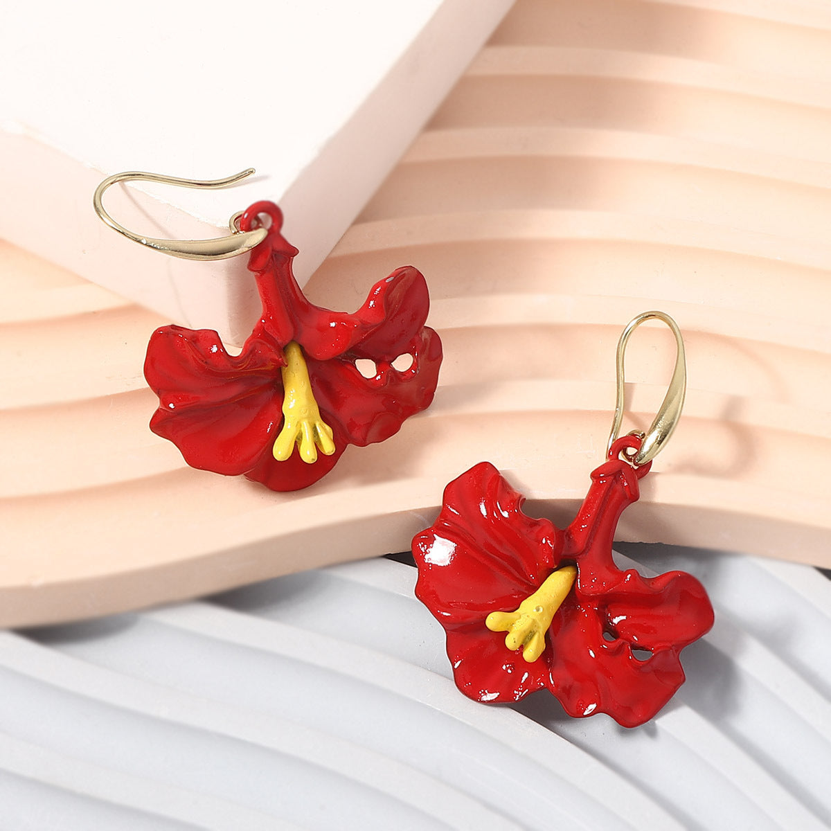 Buy Center Prestige-Creative Design Red Alloy Dripping Morning Glory Ear Hook Red