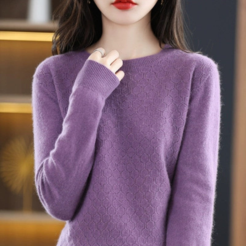 Pure Wool Sweater Women's Round Neck Pullover Loose | Women's Clothing2 | Buy Center