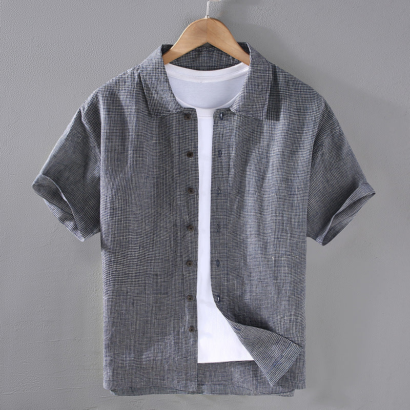 Fresh Arrivals at Buy Center: Men's Woven Fine Plaid Linen Short Sleeved Shirt