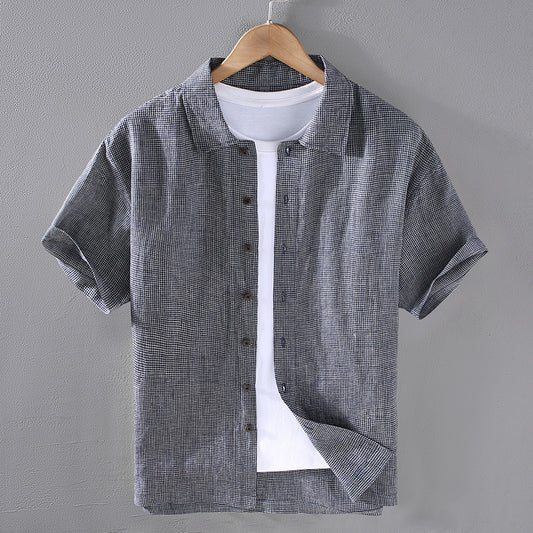 Fresh Arrivals at Buy Center: Men's Woven Fine Plaid Linen Short Sleeved Shirt