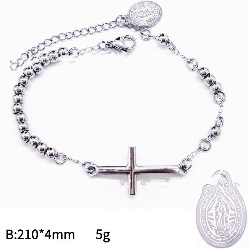 Trending Now at Buy Center: Men's 4mm Stainless Steel Bead Cross Bracelet Steel Bracelet 3Style Stainless Steel