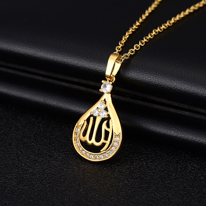 Buy Center Hot Pick-Copper Micro Inlaid Zircon Heart-Shaped Round Necklace Water droplet shaped gold