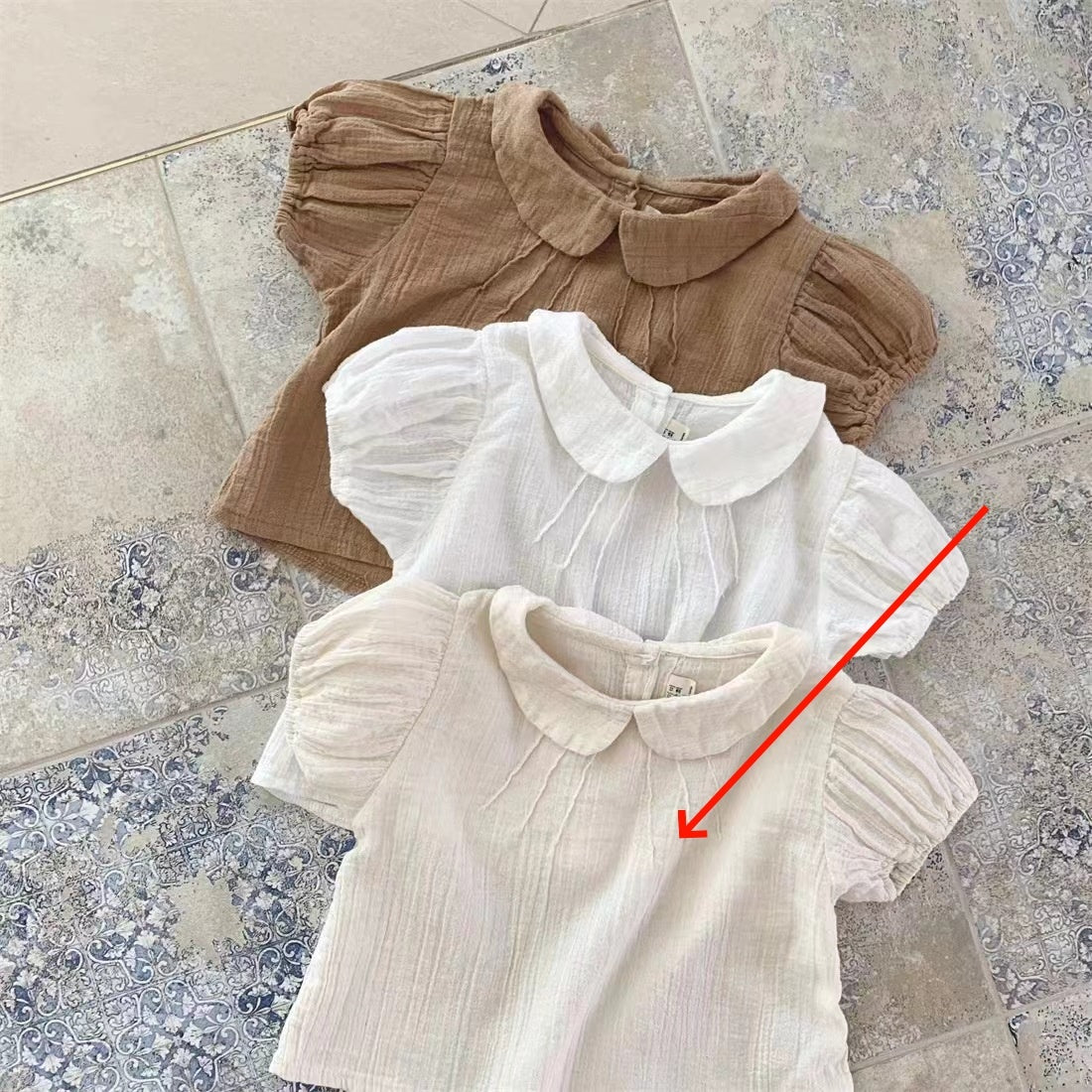 Fresh Arrivals at Buy Center: Baby Girl Cute Lapel Short-sleeved Blouse T-shirt Apricot