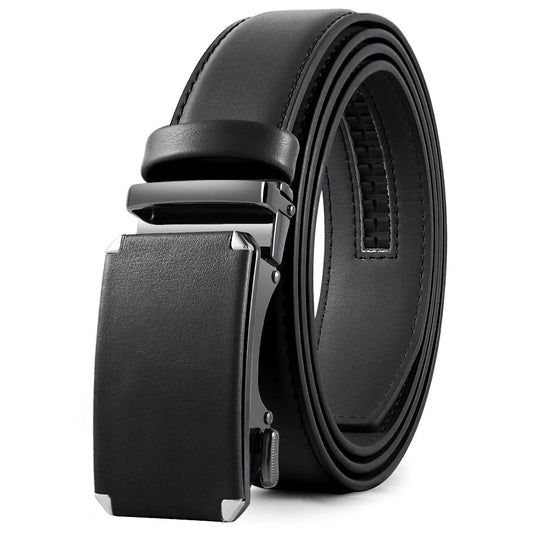 Buy Center Hot Pick-Men's Fashion Veneer Automatic Alloy Buckle Cowhide Belt Black