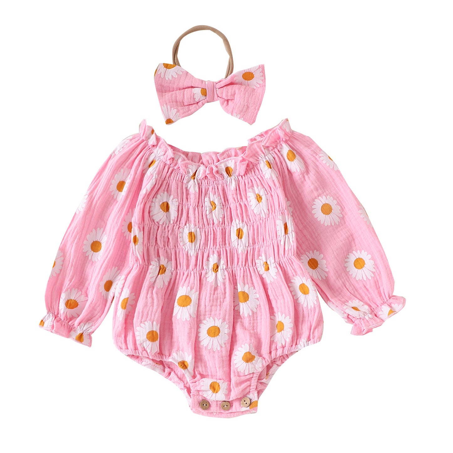 Hot New Items at Buy Center: Baby Girl Floral Long Sleeve With Headdress Overalls Pink