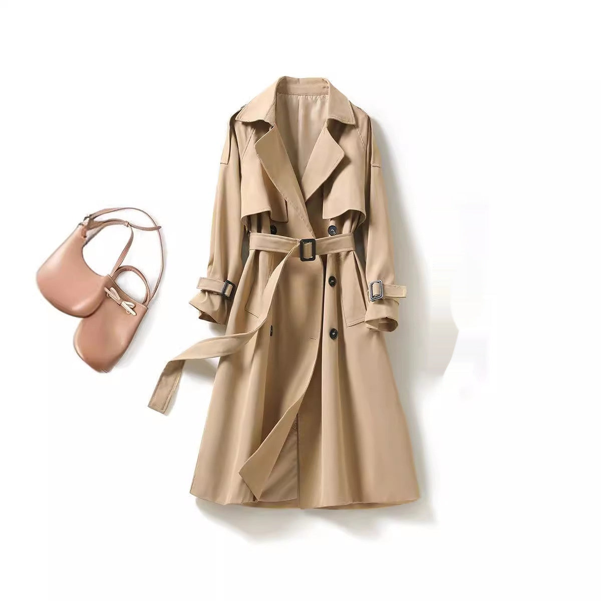 Women's Mid-length Trench Coat Lady Temperamental Overcoat Buy Center