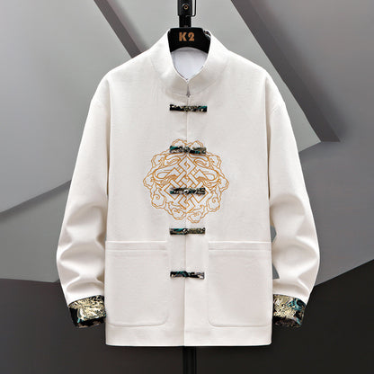 Now Available at Buy Center: Embroidered Chinese Costume Buckle Chinese Coat White