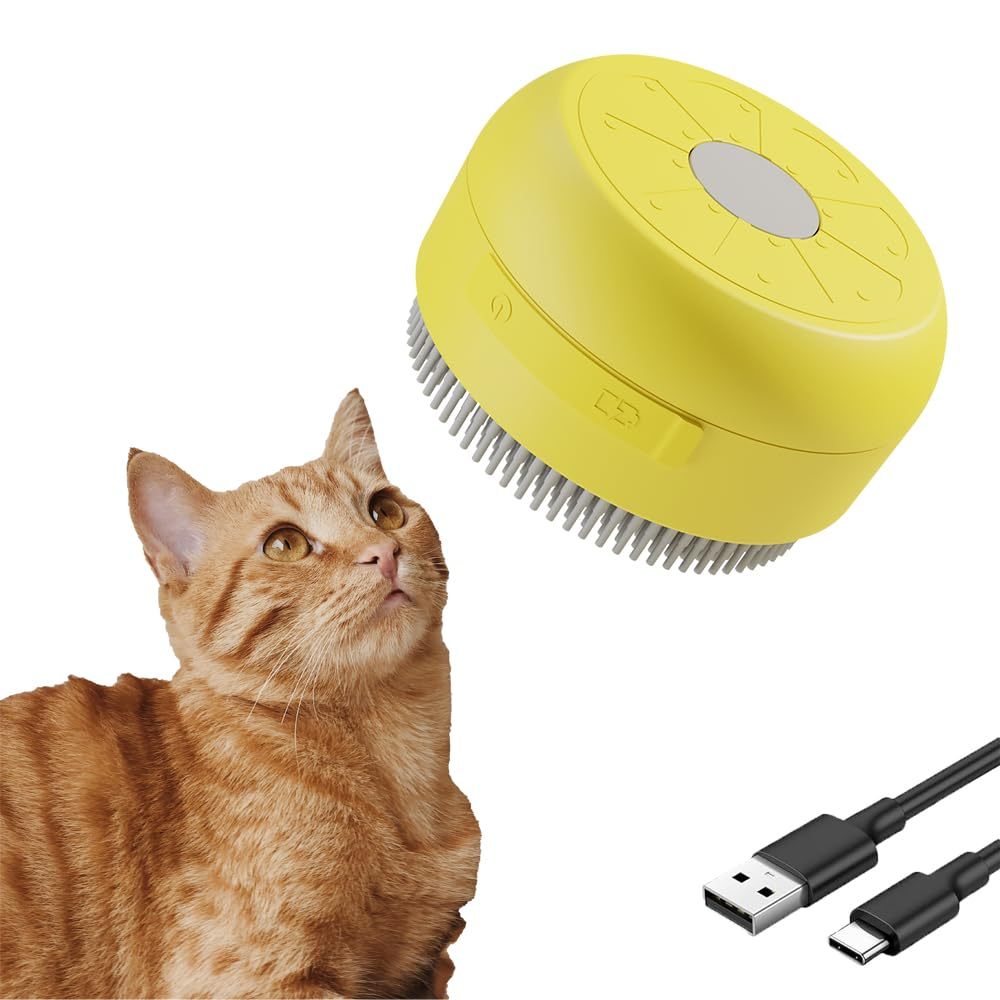 New Cat Steam Brush Cat Hair Brush 3 In 1 Cat Steamy Brush Cleanser Rechargeable Silicone Steam Brush For Removing Tangled And Loose Hair Cat Dog Steamy Brush For Massage Yellow