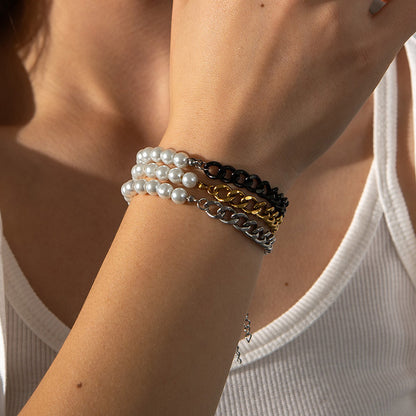 Titanium Steel Stitching Bracelet Women's Simple Pearl | Health, Beauty & Hair2 | Buy Center