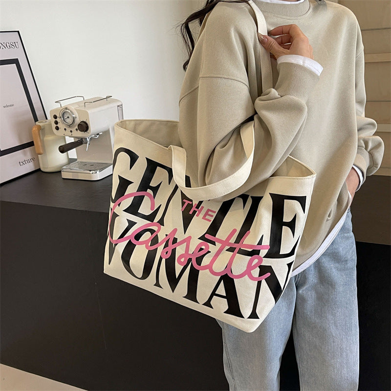 Just Arrived at Buy Center: Versatile Texture One-shoulder Large Letter Painted Canvas Bag