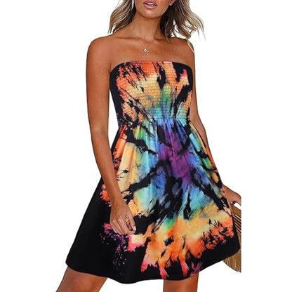 Buy Center Handpicked- Women's Summer Dress Beach Cover-up ColorfulTieDye