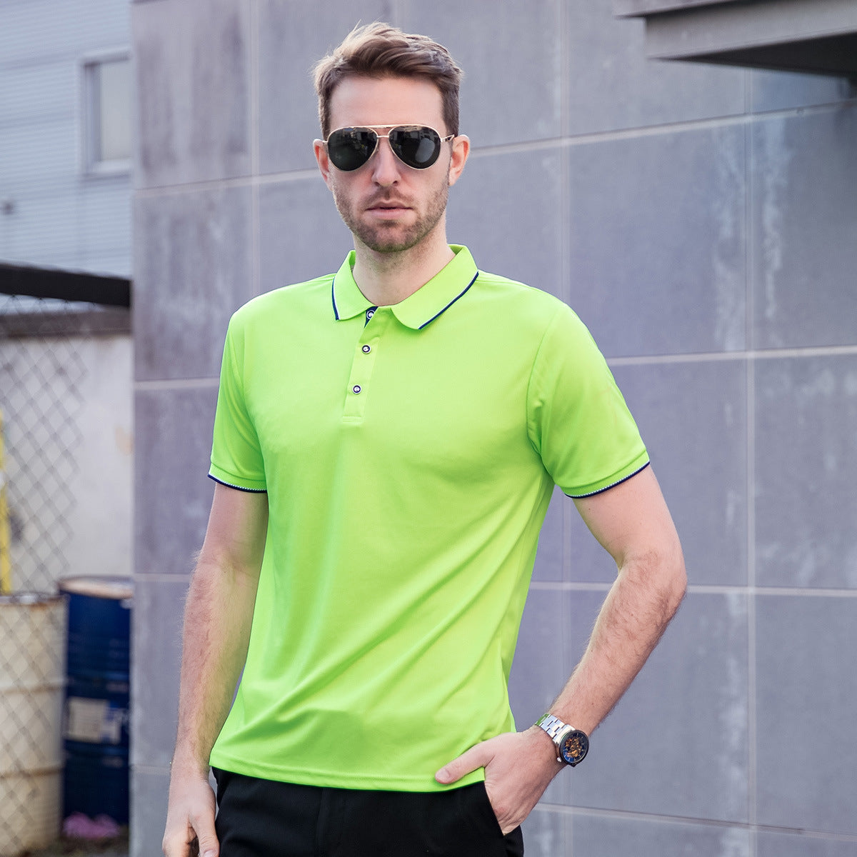 Just Arrived at Buy Center: Polo Shirt Men's Thin Lapels Short Sleeve ShirtT-shirt Fluorescent Green