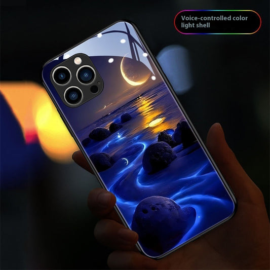 Buy Center Premium-Incoming Light New Beach Moon Sea Glass Phone Case Luminous Moon Sea Big Hole