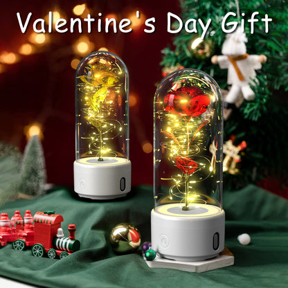 Creative 2 In 1 Rose Flowers LED Light And Bluetooth-compatible Speaker Valentine's Day Gift Rose Luminous Night Light Ornament In Glass Cover Buy Center