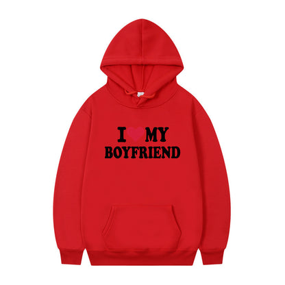 New at Buy Center: I Love My Boyfriend Print Hoodie Sweatshirt Pullover Red 1