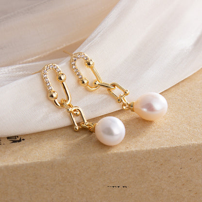 New Natural Freshwater Pearl Fashionable Retro Horseshoe Buckle S925 Silver Needle Earrings