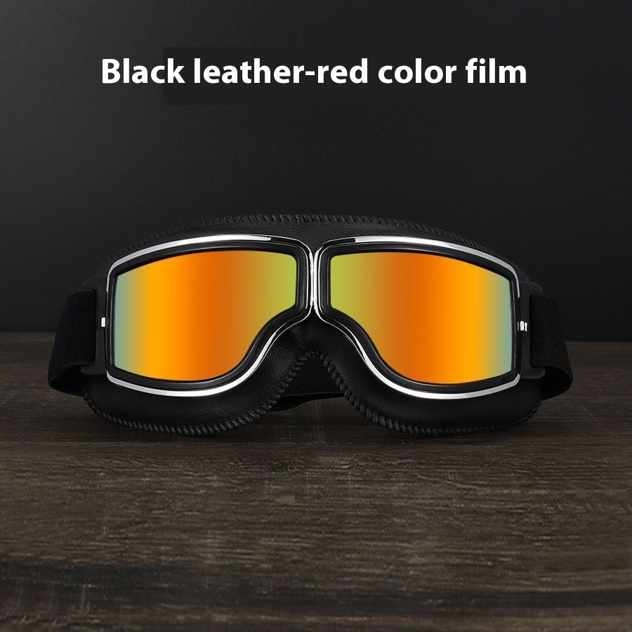 Hot New Items at Buy Center: Men's Retro Outdoor Goggles Black Leather Frame Red Color