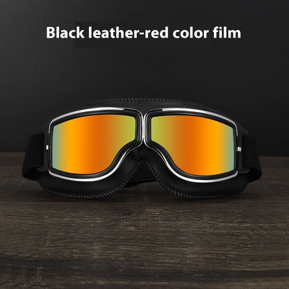 Hot New Items at Buy Center: Men's Retro Outdoor Goggles Black Leather Frame Red Color