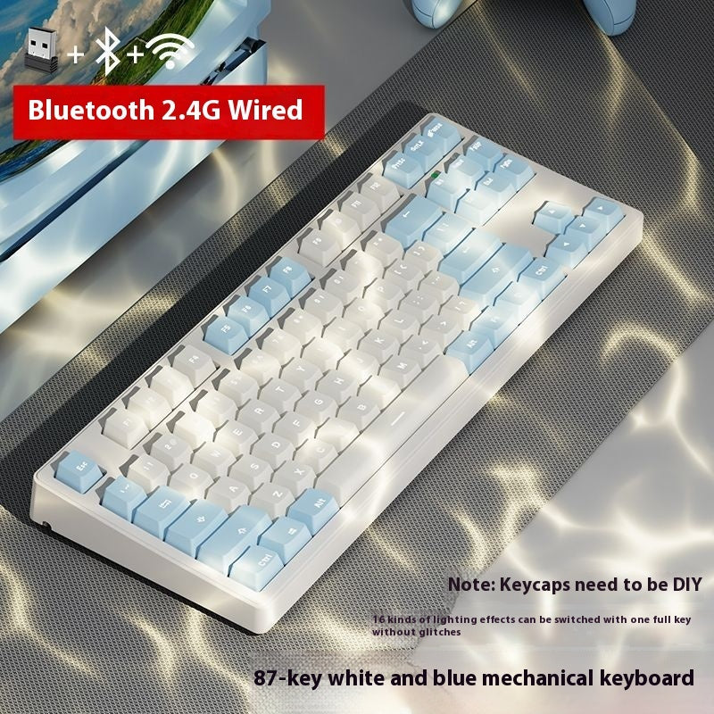 Office Game Wireless Bluetooth Three-model Mechanical Keyboard White And Blue 87 Key