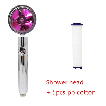 Shower Head Water Saving Flow 360 Degrees Rotating With Small Fan ABS Rain High Pressure Spray Nozzle Bathroom Accessories Purple set