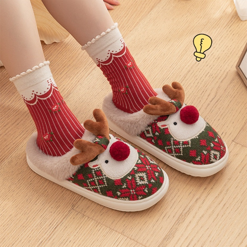 Cute Christmas Elk Plush Slippers Winter Ins Fashion Non-slip Floor Bedroom Home Slippers For Women Fuzzy House Shoes Buy Center