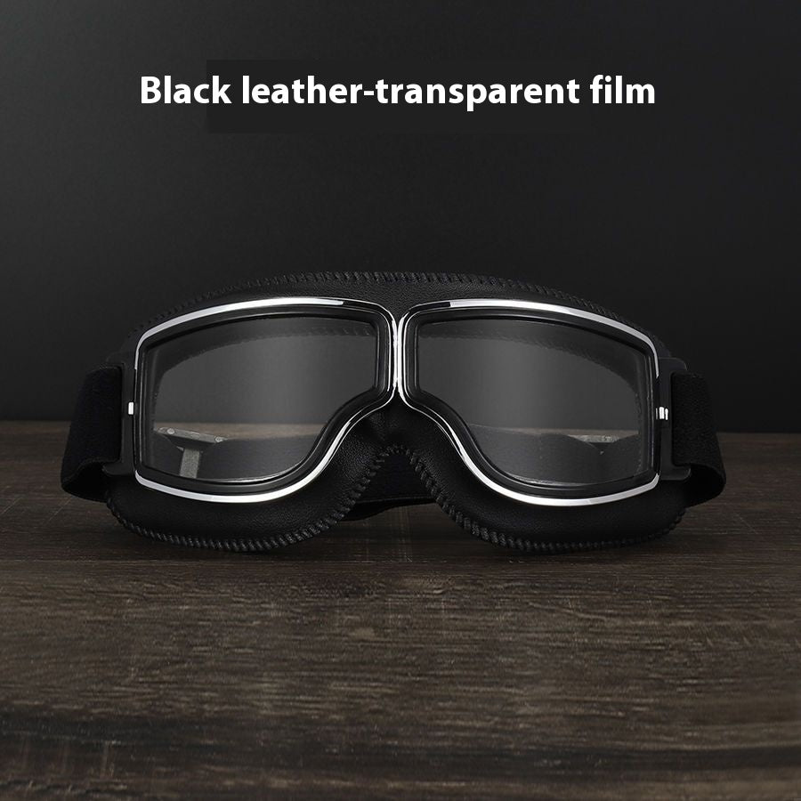 Hot New Items at Buy Center: Men's Retro Outdoor Goggles Black Leather Frame Transprent