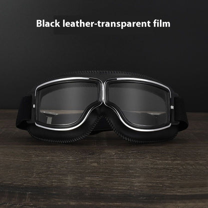 Hot New Items at Buy Center: Men's Retro Outdoor Goggles Black Leather Frame Transprent