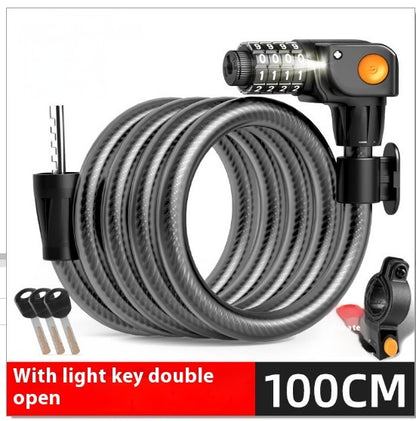 Just Arrived at Buy Center: Password Double Open Anti-theft Steel Cable Steel Wire Password Lock Bicycle Lock With Light 100cm