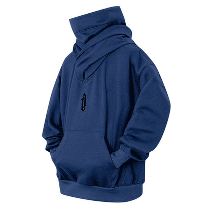 Just Arrived at Buy Center: Pile Collar Hooded Sweater Men's Loose Casual Navy Blue