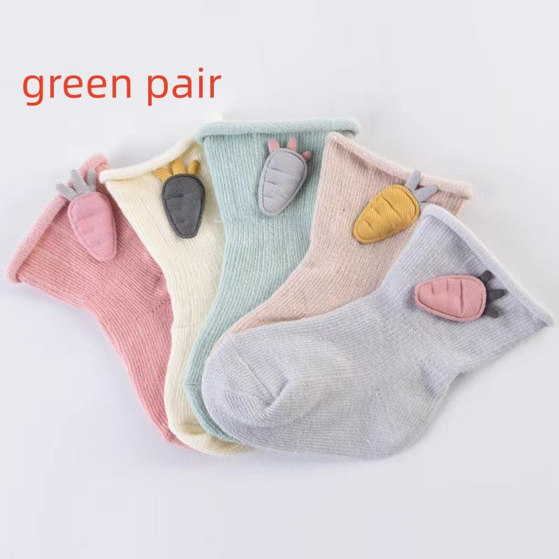 Buy Center Exclusive Offer-Spring And Autumn Newborn Kid's Socks Baby Socks Class A Loose Mouth Anti-drop Green One Pair Packed