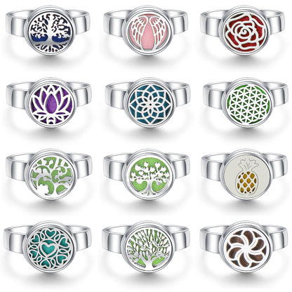 Buy Center Hot Pick-Hollow Adjustable Tree Of Life Titanium Steel Aromatherapy Diffuser Ring