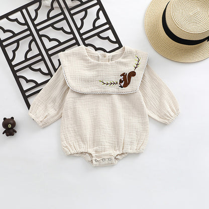 Fresh Arrivals at Buy Center: Girls' Baby Cotton Lapel Deer Embroidered One-piece Romper Beige